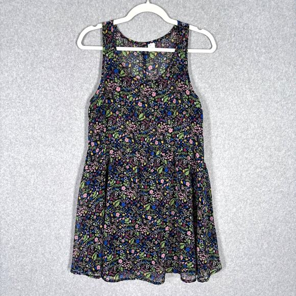 H&M Dress 6 Mini Floral Sheer Babydoll Coquette Skater Feminine Festival Cottage - Picture 1 of 10